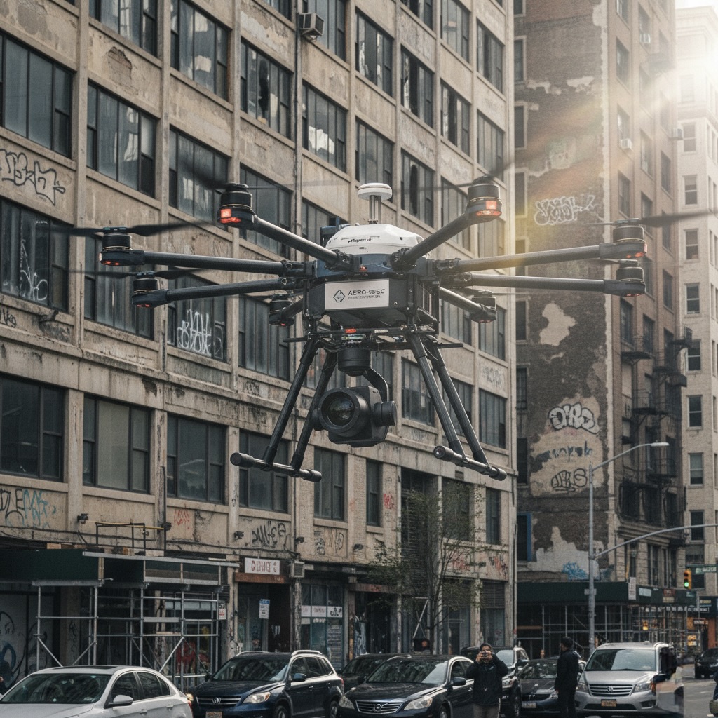 Professional drone in urban environment